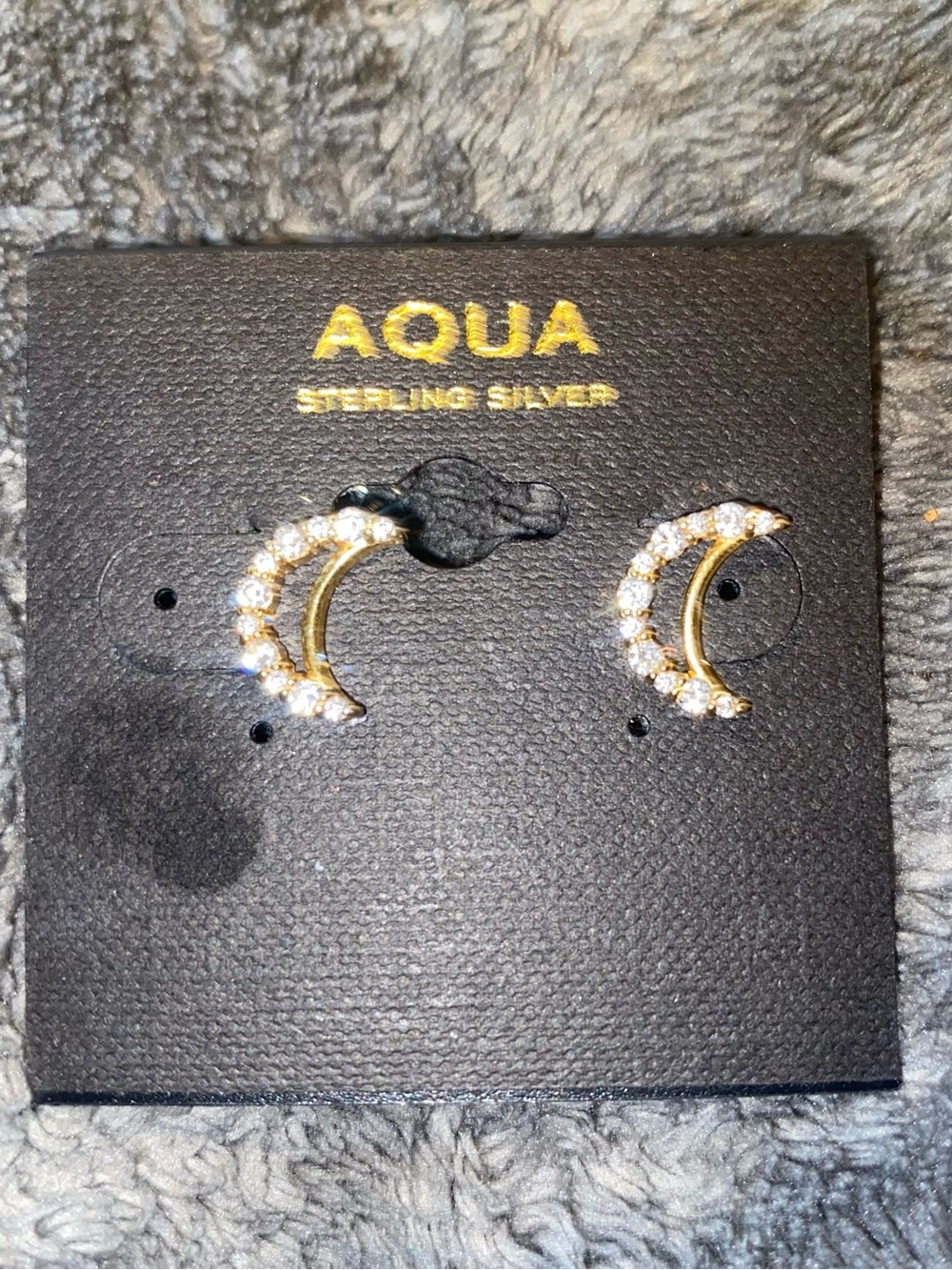 Aqua Sterling Silver Gold-Tone Crescent CZ Stud Earrings $50